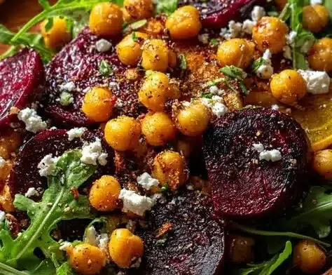 Roasted Beet Salad with Arugula and Chickpeas