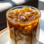 Delicious Salted Caramel White Russian cocktail topped with caramel drizzle