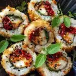 Spicy Crispy Pan-Fried Italian Sushi Rolls presented on a plate