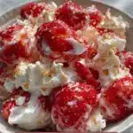 Strawberry yogurt dots in a bowl, a tasty and healthy snack option.