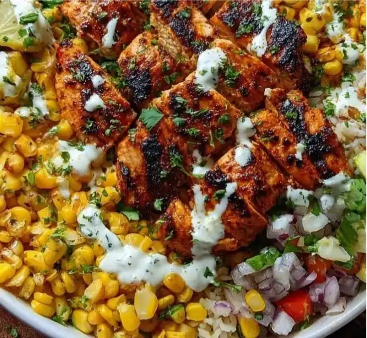 Delicious Street Corn Chicken Bowl with fresh ingredients and vibrant colors
