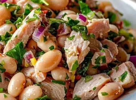 Delicious Tuna and White Bean Salad served in a bowl