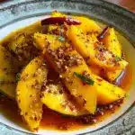 Zesty spicy Indian pickled mango jar with whole spices