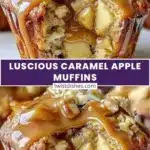 Delicious Apple Caramel Muffins with a rich caramel drizzle on top
