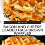 Bacon and cheese loaded hashbrown waffles topped with scallions