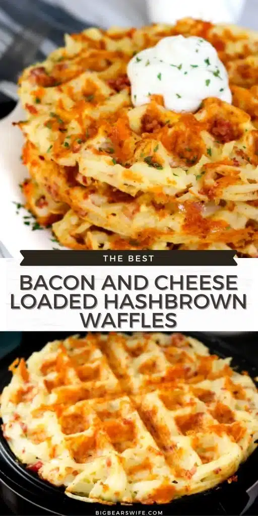 Bacon and cheese loaded hashbrown waffles topped with scallions