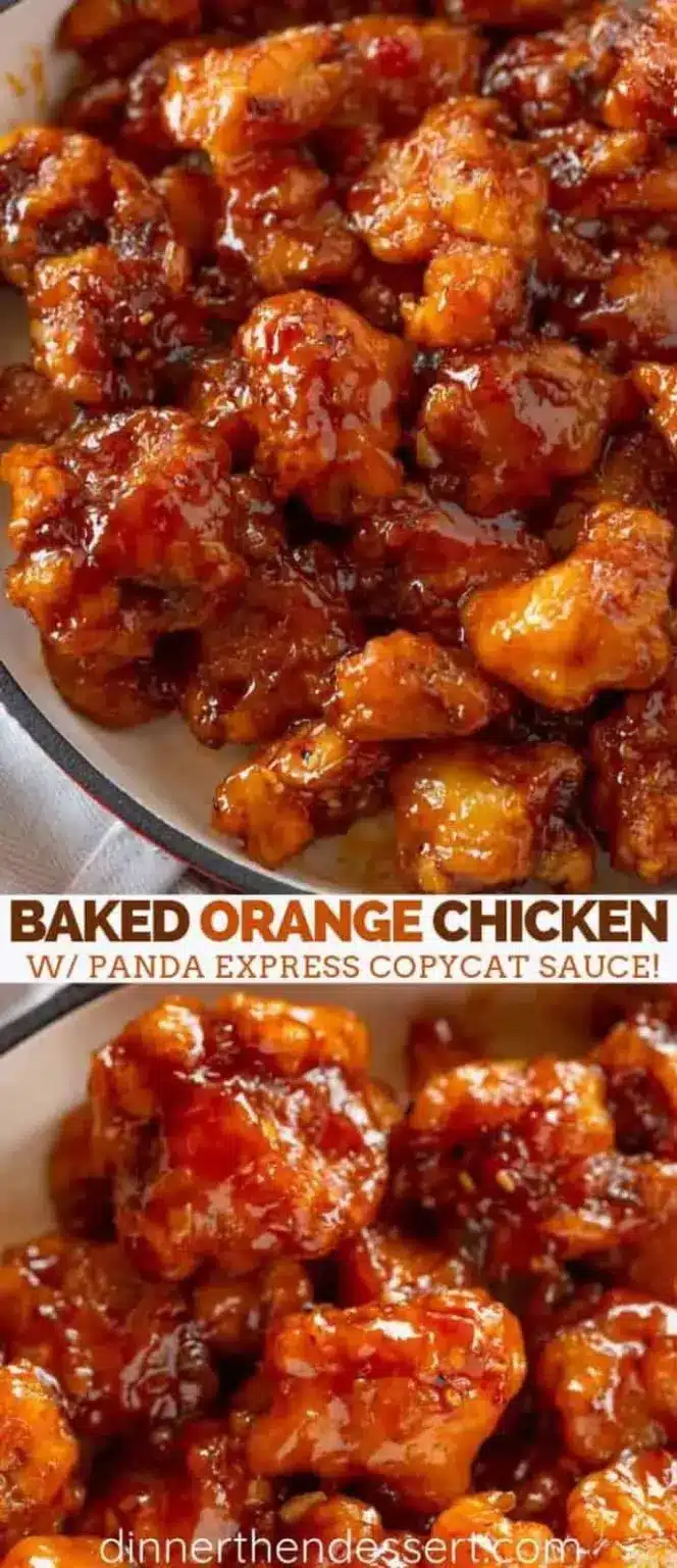 Baked orange chicken dish served with vegetables on a plate