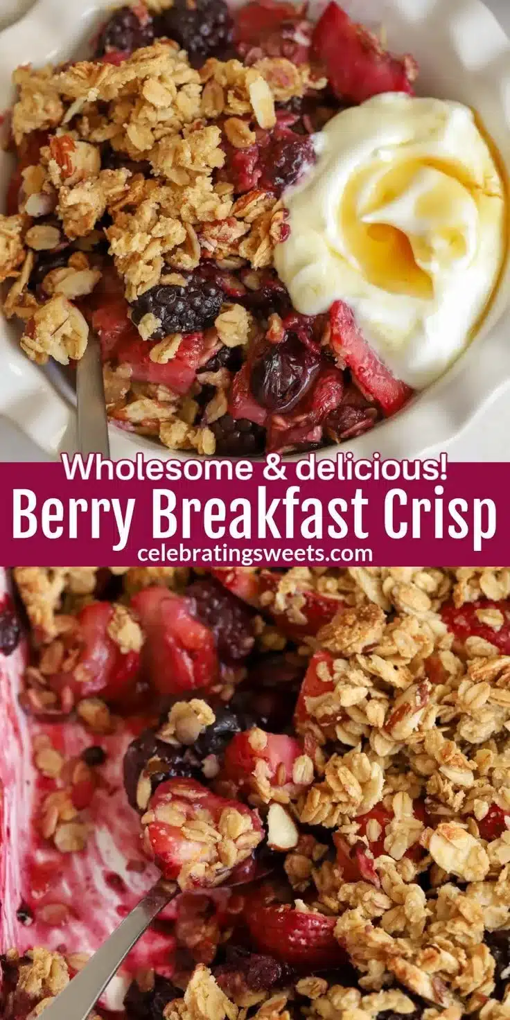 Delicious homemade Berry Crisp dessert with fresh berries and crunchy topping
