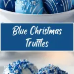 Blue Christmas Truffles with festive decorations for holiday treats