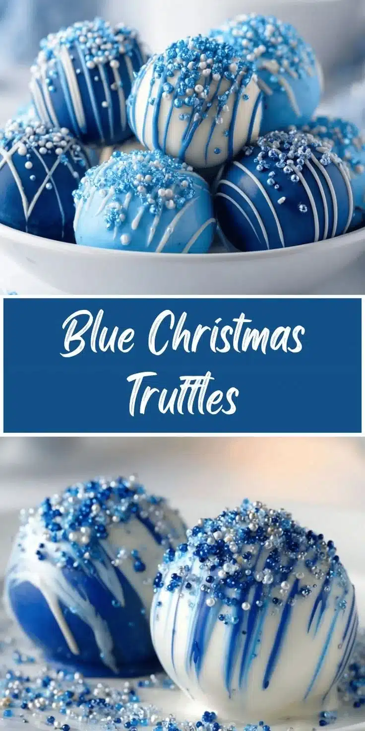 Blue Christmas Truffles with festive decorations for holiday treats