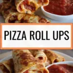 Plate of cheesy pepperoni roll-ups with melted cheese and crispy edges