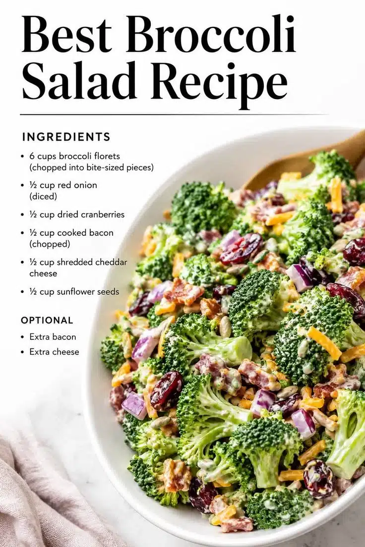 Classic broccoli salad with fresh ingredients and vibrant colors