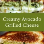 Creamy avocado grilled cheese sandwich with melted cheese and fresh ingredients.