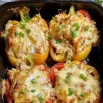 Creamy chicken stuffed peppers recipe with vibrant peppers and savory filling