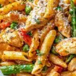 Delicious plate of creamy Chipotle Chicken Pasta topped with fresh herbs
