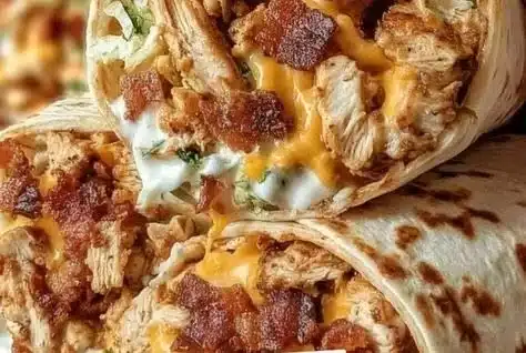 Crispy Bacon Chicken Ranch Wraps filled with fresh ingredients and ranch dressing