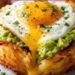 Crispy hash brown and avocado egg cups served for breakfast