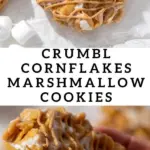 Crumbl no-bake marshmallow peanut butter cornflake cookies on a plate