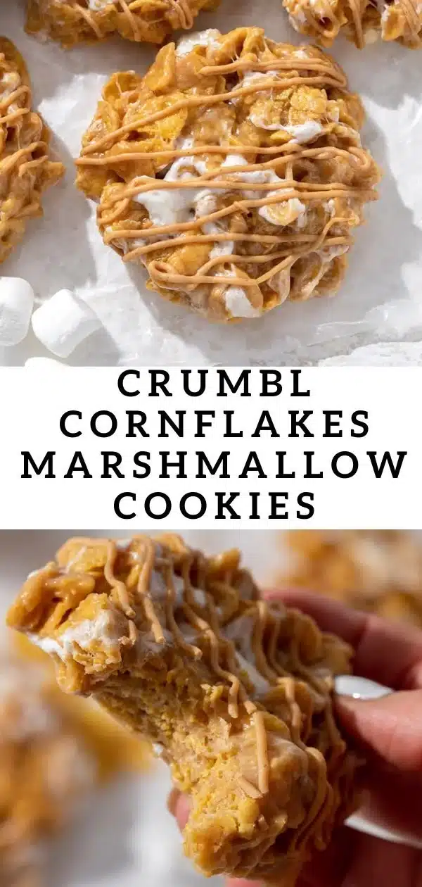 Crumbl no-bake marshmallow peanut butter cornflake cookies on a plate
