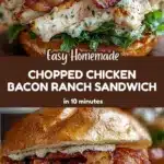 Chopped Chicken Bacon Ranch Sandwich on a plate with fresh ingredients