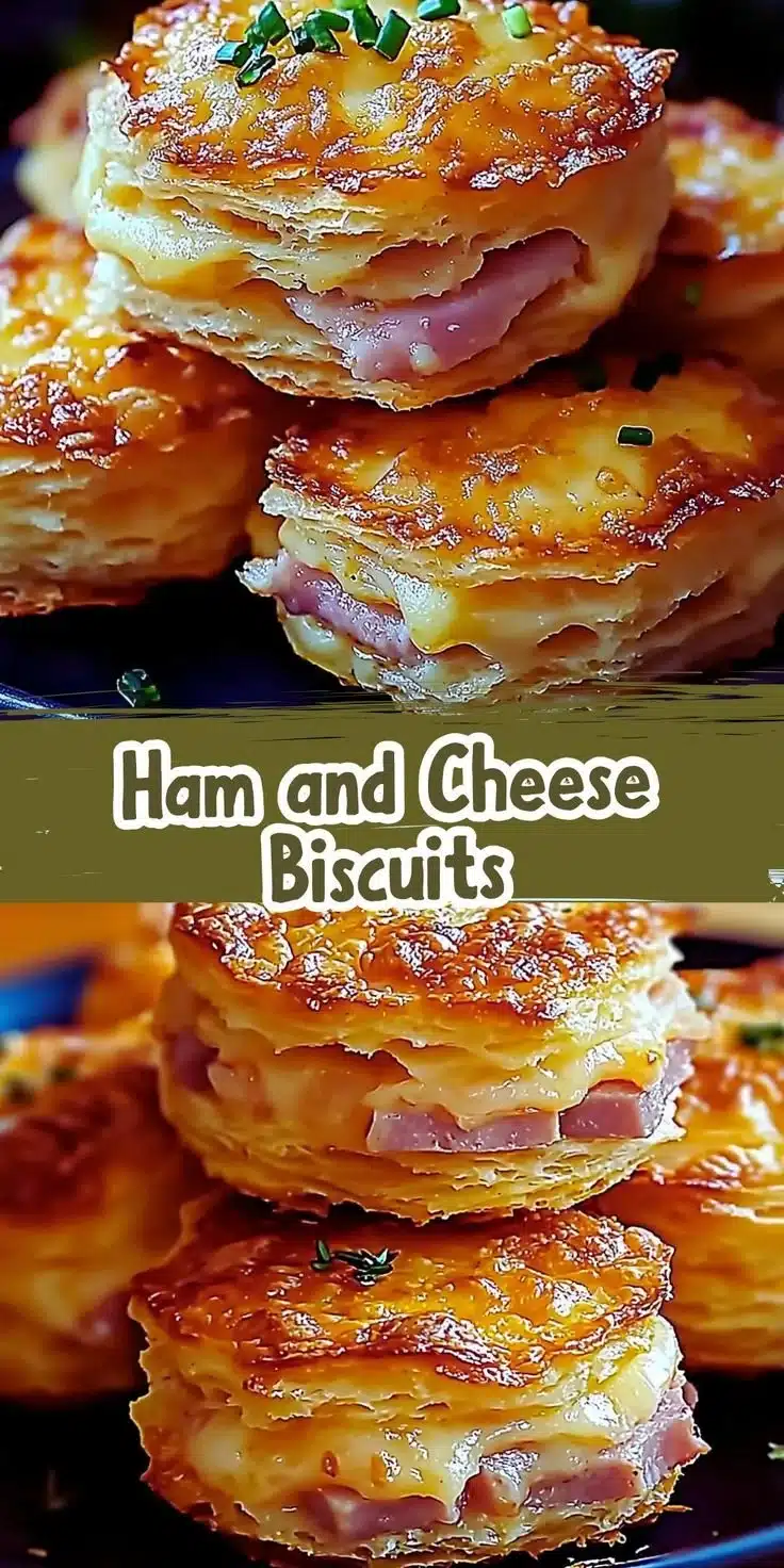 Fluffy ham and cheese biscuit on a plate, perfect for breakfast or snacks.