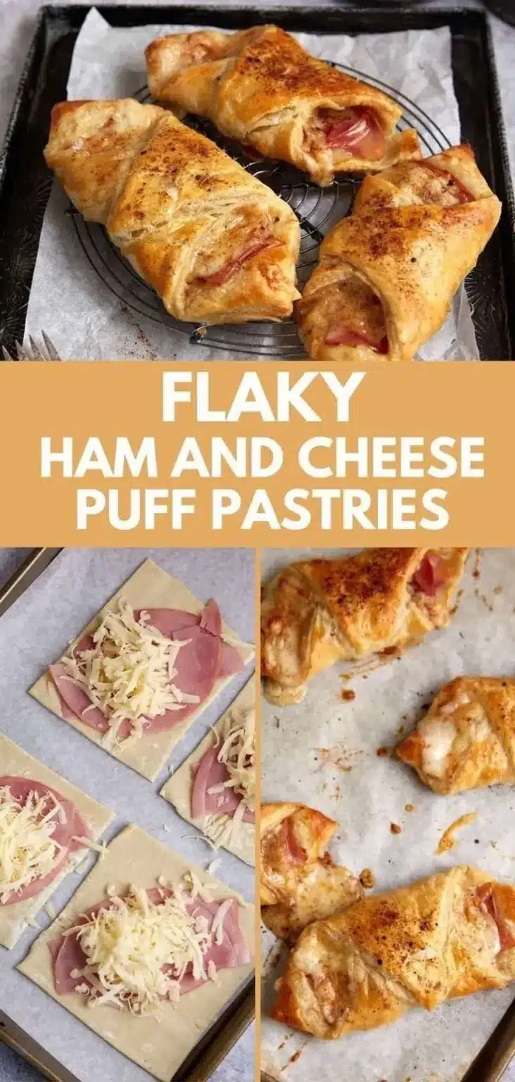 Flaky ham and cheese puff pastry baked to golden perfection.