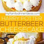 Slice of Harry Potter inspired Butterbeer Cheesecake with caramel drizzle