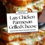 Lazy Chicken Parmesan Grilled Cheese sandwich with melted cheese and marinara sauce.