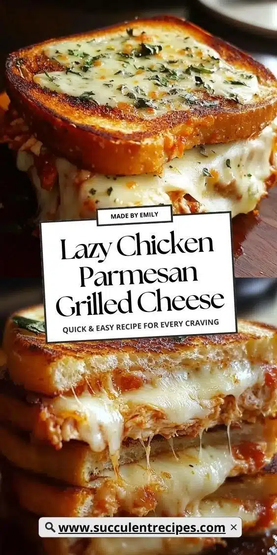 Lazy Chicken Parmesan Grilled Cheese sandwich with melted cheese and marinara sauce.