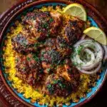 Delicious one pot shawarma chicken with rice served in a bowl