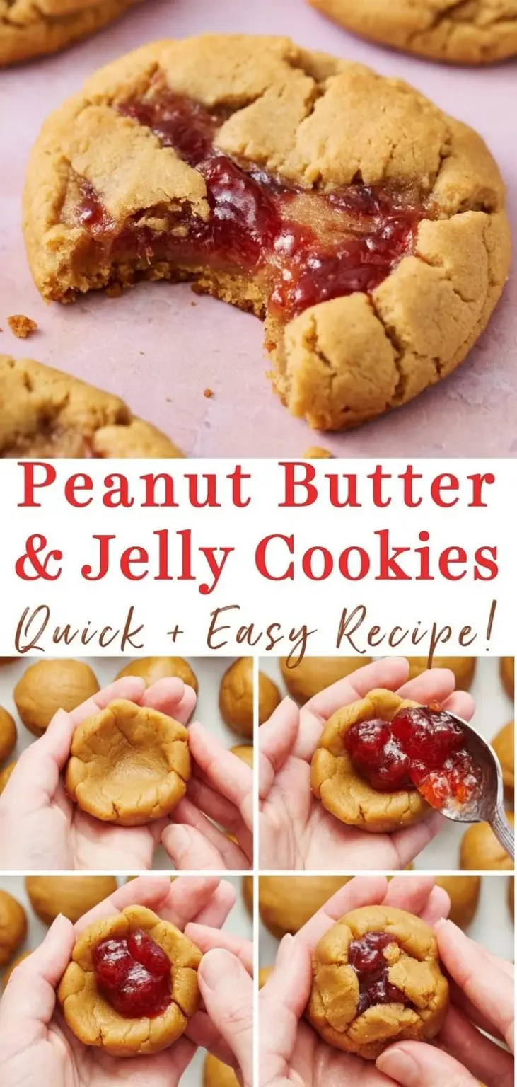 Plate of homemade Peanut Butter and Jelly Cookies with colorful filling