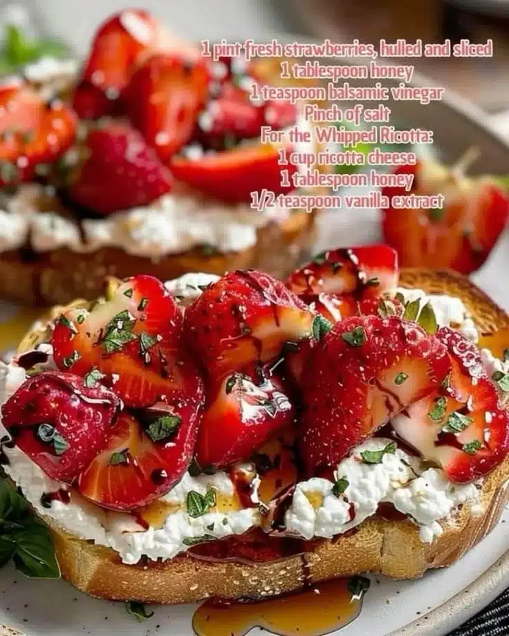 Delicious Strawberry Ricotta Toast topped with fresh strawberries