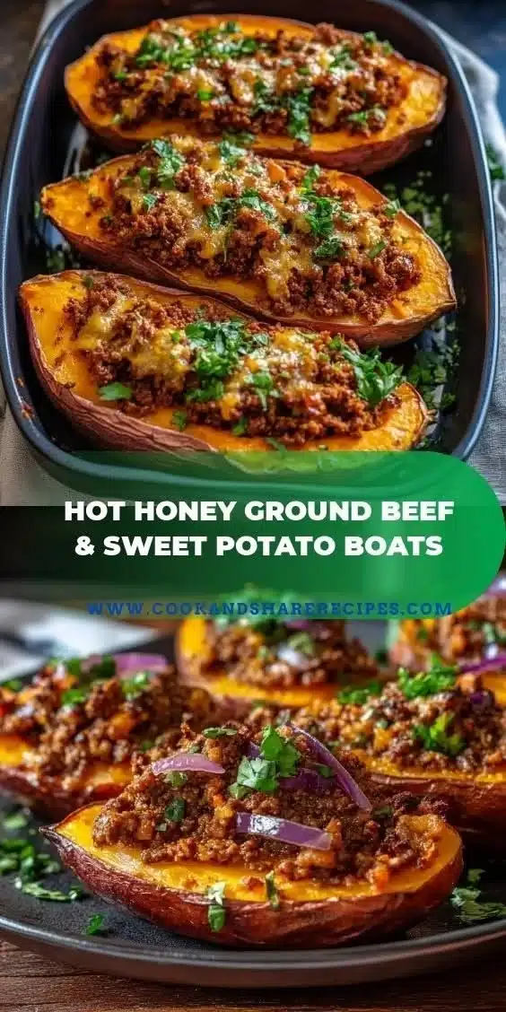 Sweet potato and ground beef skillet meal in a cast iron pan