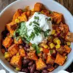 Colorful Whole30 Sweet Potato Taco Bowl with fresh ingredients