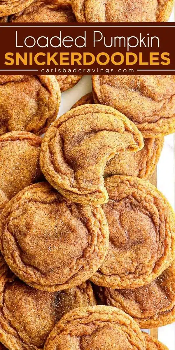 Batch of easy Pumpkin Snickerdoodle Cookies on a cooling rack