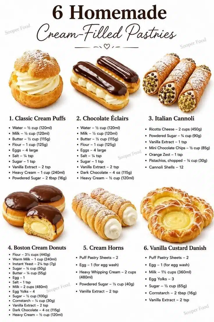 Delicious homemade eclairs filled with creamy custard