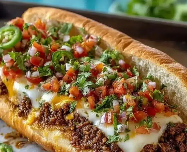 Delicious Mexican Chopped Cheese Sandwich bursting with flavors and fresh ingredients.
