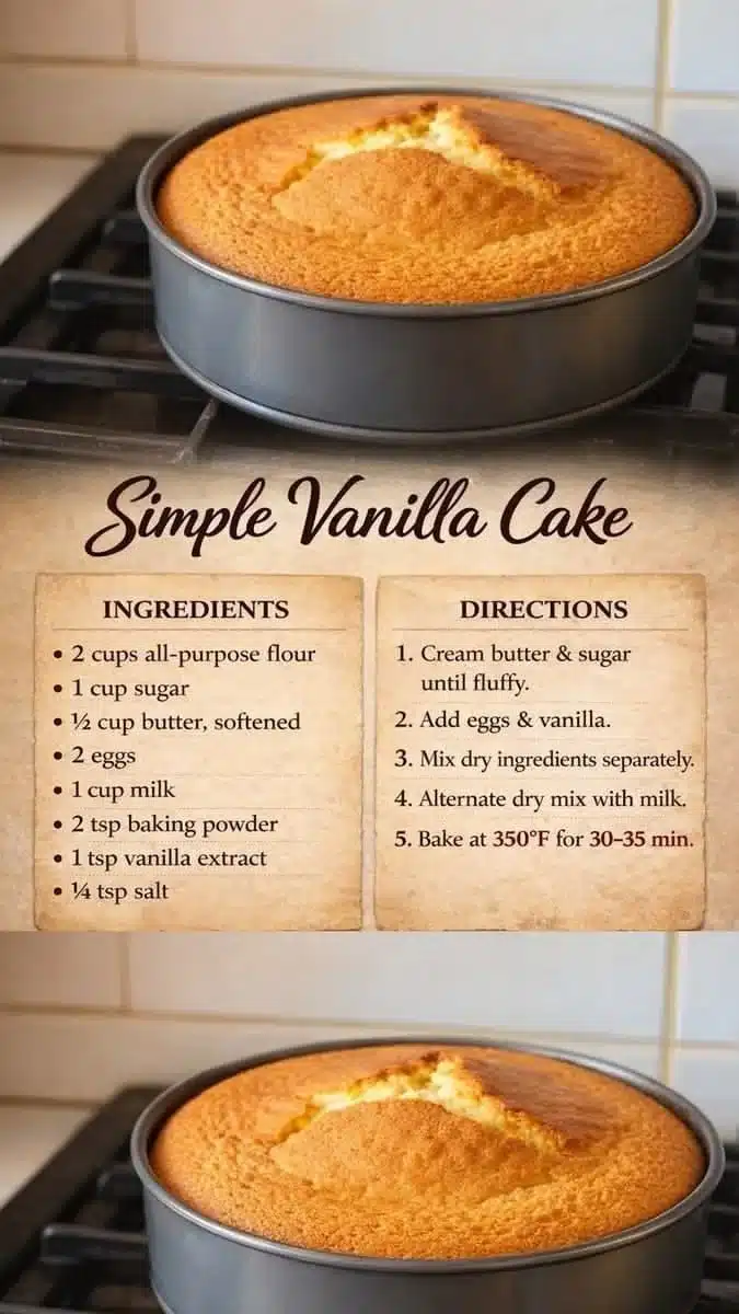Delicious homemade vanilla cake topped with creamy frosting