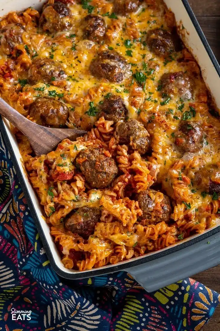 Cheesy Meatball Pasta Bake