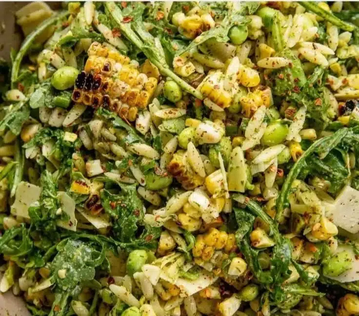 Grilled Corn Orzo Salad and Scallion Salad