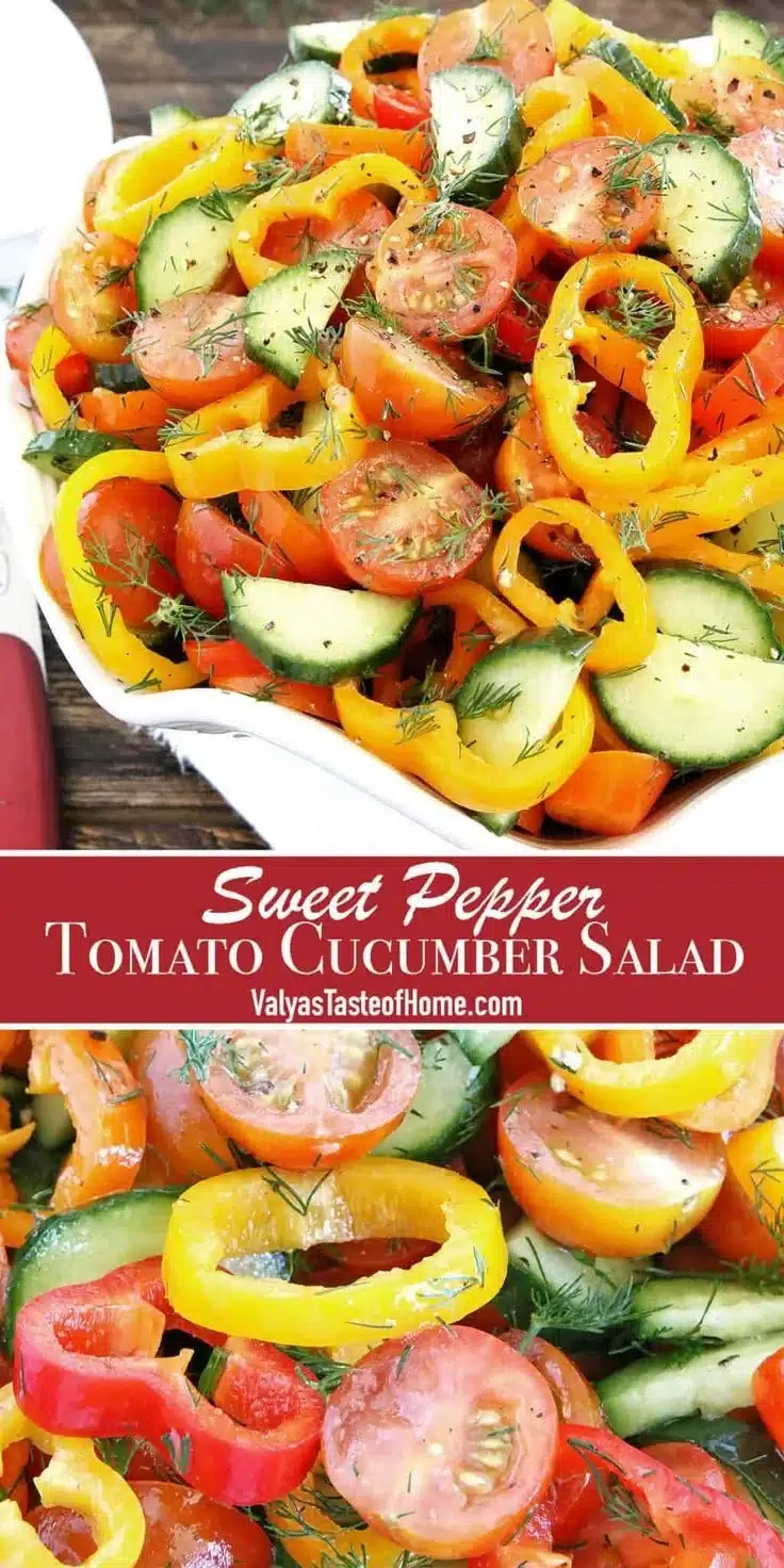 Sweet Pepper Tomato Cucumber Salad Recipe | Pepper Cucumber Tomato Salad, Fresh Cucumber Salad with Peppers, Peppers and Cucumber Salad